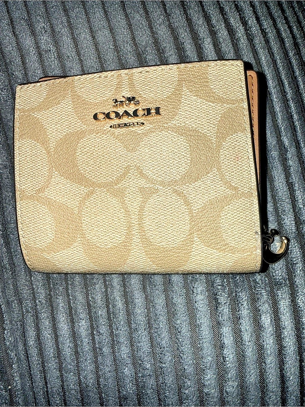 Coach Medium Corner Zip Wallet in Signature Canvas Brown & Beige